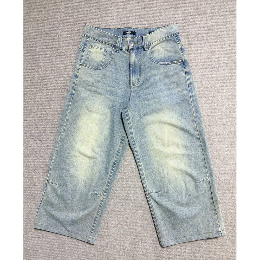 Jaded London Jeans Mens Medium Low Rise Colossus Fit Wide Leg Distressed Hem